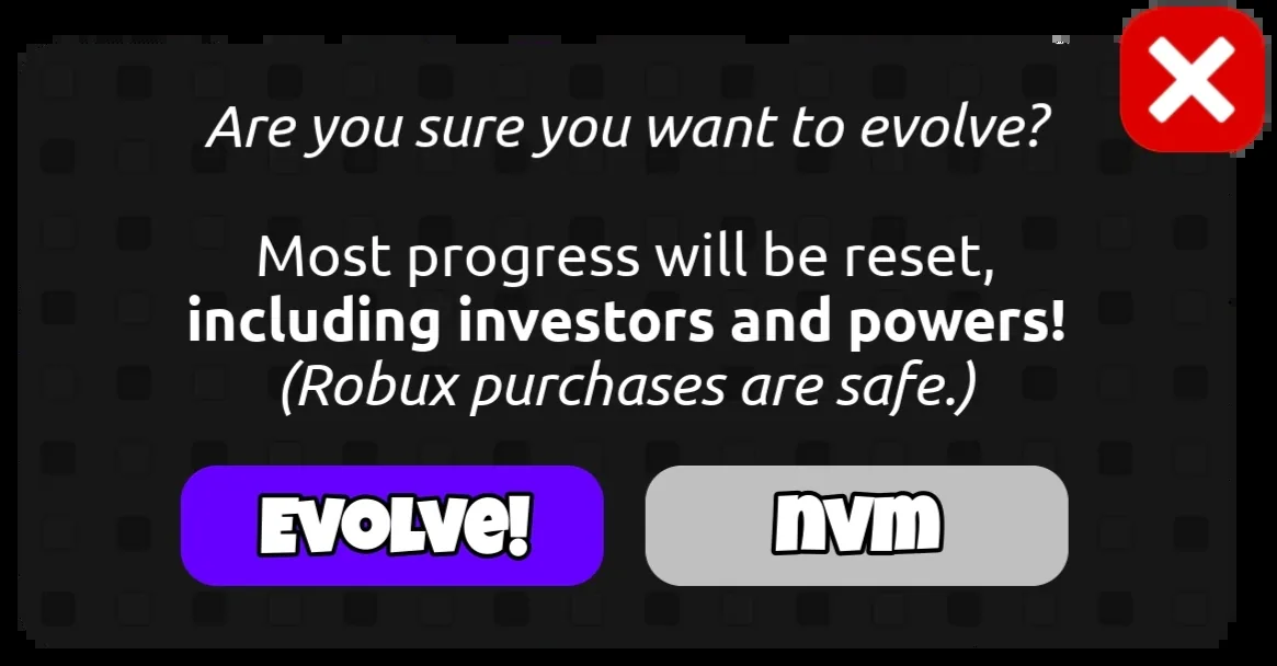 Sell Lemons Evolution confirmation screen before reset
