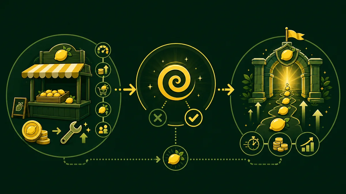 Visual guide showing Sell Lemons upgrades, reset timing, and a stronger next-run path