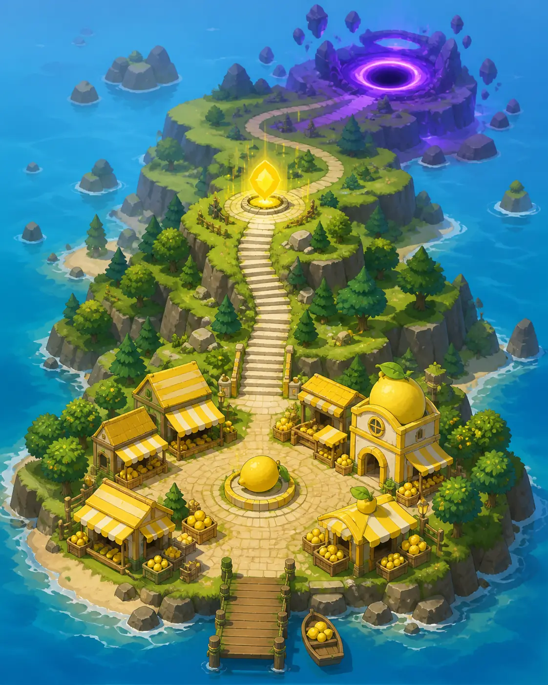 Non-official route illustration showing a Sell Lemons player checking several Global Cash upgrade landmarks