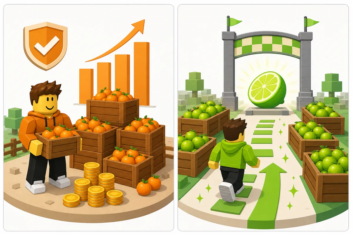 Illustrated comparison of stabilizing oranges before pushing toward the lime milestone